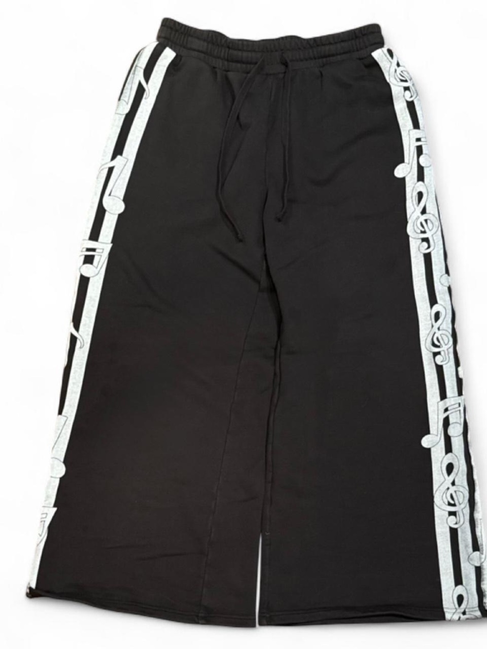 Nostalgic Archive FW25 Tunes Music Note Black Cotton Baggy Sweatpants